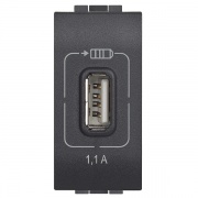 Розетка USB для зарядки мобильных устройств 1,1А 230/5В. 1 модуль LivingLight Антрацит